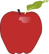 big glossy red apple with green leaf, illustration