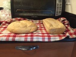 bread on a striped towel