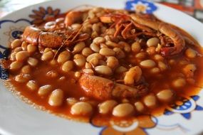 mexican dish with beans and shrimp