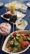 salad, yogurt and olives for breakfast