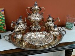 tea set on a tray