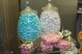 colourful confetti sweets in glass cans