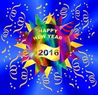 colourful sign that says hppy new year 2016 with confetti
