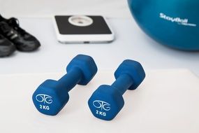 blue dumbbells