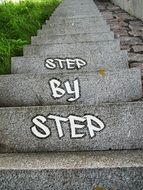 grey stairs with step-by-step words on it