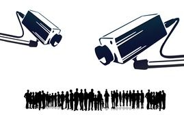 drawn two video cameras aimed at the silhouettes of people