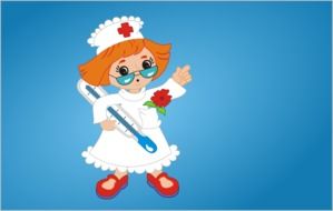 nurse with cartoon thermometer