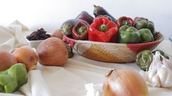 vegetables on the table cloth