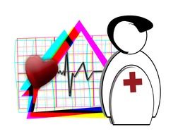 drawn doctor on a background of heart rhythm