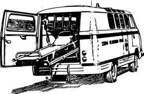 black and white drawing of ambulance