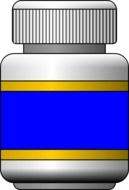 painted medical bottle with a blue label