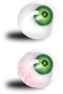 painted white eye and eye with red vessels
