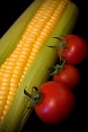 Corn cob and cherry tomatoes