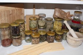 jars with aromatic herbs