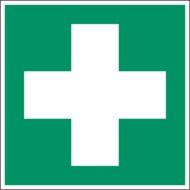 drawn green sign with a medical cross