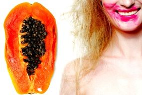 papaya tropical fruit and girl drawing