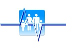 Rhythm curve on background of badge with family silhouette