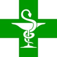 drawing of symbol of pharmacy with cup and snake in cross