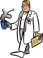 drawing of a doctor with a cup of hot drink