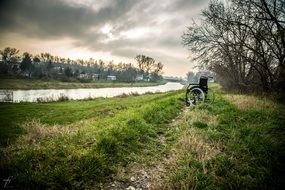 lonely wheelchair on the grass