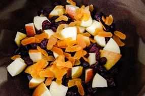 cut fruits with cranberries