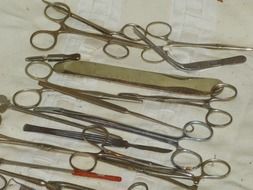 medical instruments on a white napkin