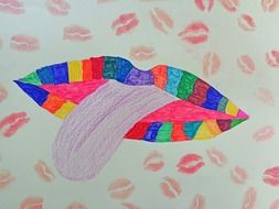 Colorful drawing of lips and tongue