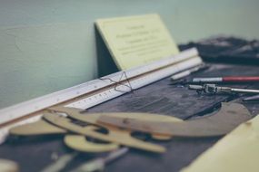 ruler, compass and other tools on the desktop