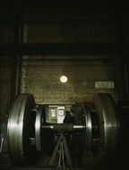 worn locomotive wheels in workshop