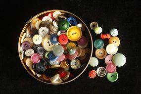 lot of vintage colorful buttons, top view