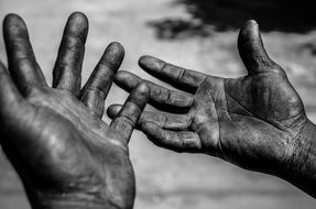 working hands in black and white