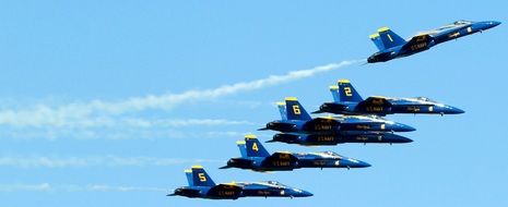 demonstration of aerobatics against the blue sky