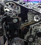 engine with metal parts in a car