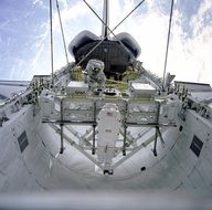 white space shuttle with astronauts close-up