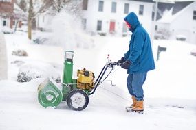 man working with snow blower