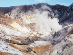 panoramic landscape of mountains in smoke