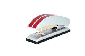 grey and red stapler, office supplyment