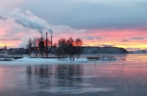 sunset over the river in finland