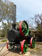 Vintage steam locomotive machine in the open air