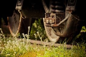 metal wheels of a railroad car