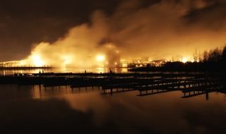 pulp and paper mill in Finland at night