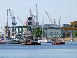 industrial ships in the port on the Weser River