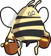 cartoon honey bee with two buckets of honey in hands