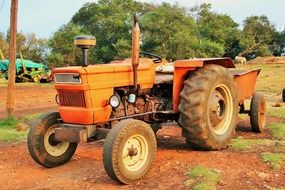 old orange tractor on farm