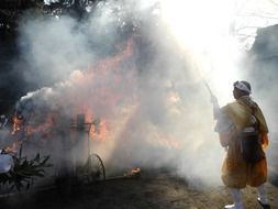 extinguishing a temple in Gifu, Japan