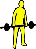 a yellow man with a barbell drawing