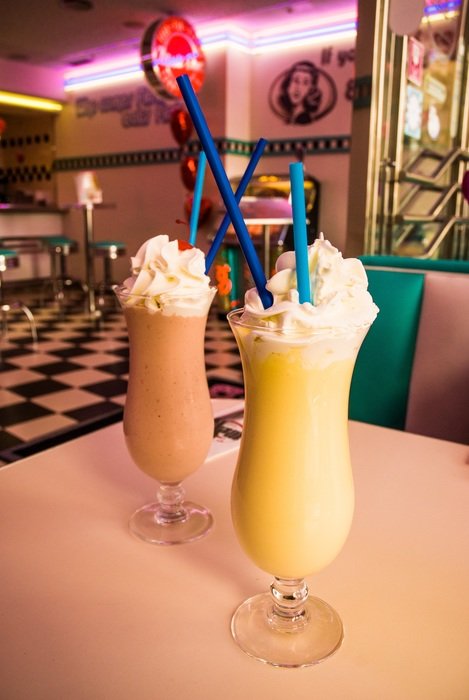 Milkshakes on the background of the jukebox