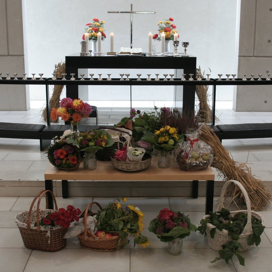 Harvest of the vegetables near the altar