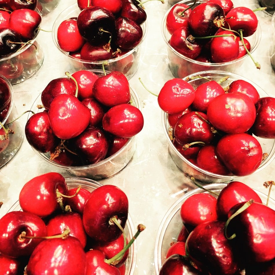 Red cherries in the bowls