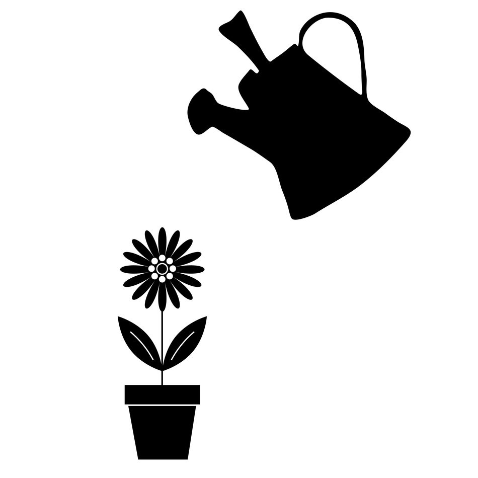 can watering flower in pot black outlines